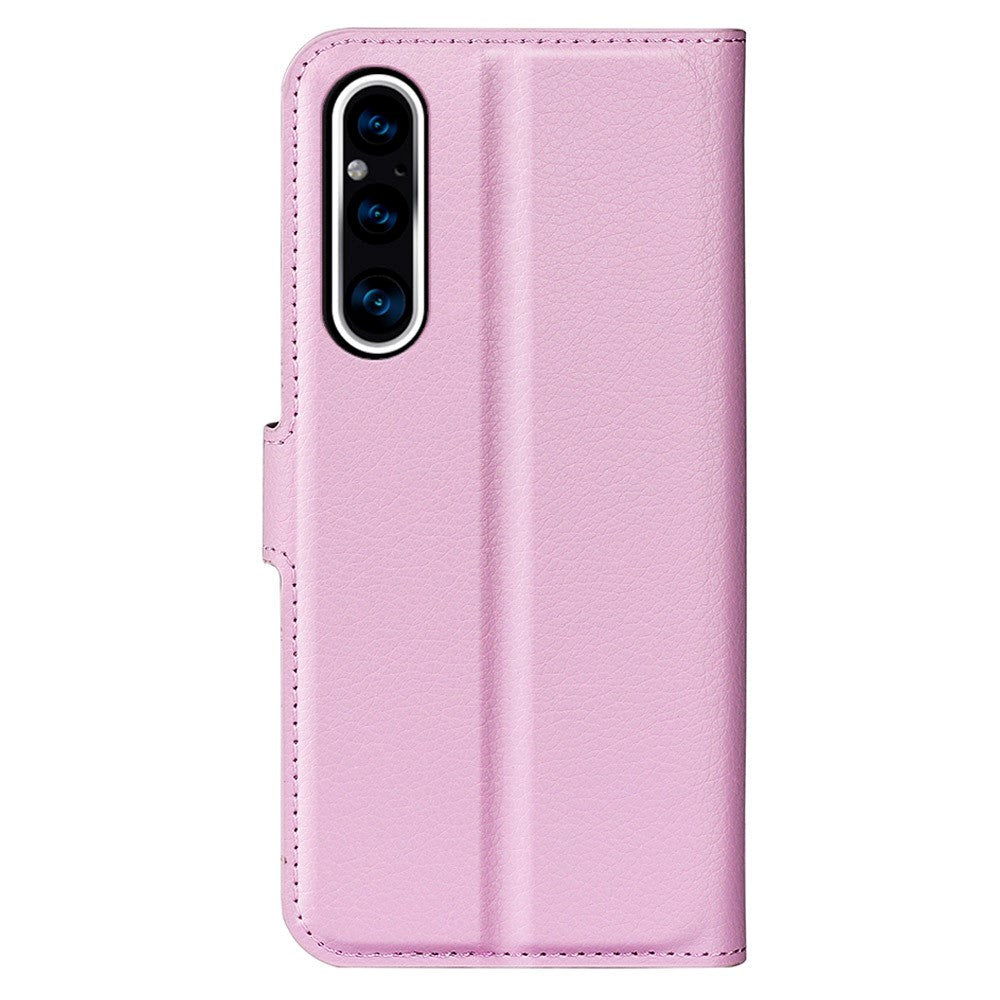 Sony Xperia 1 V Litchi Læder Cover m. Pung - Lyserød