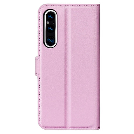 Sony Xperia 1 V Litchi Læder Cover m. Pung - Lyserød