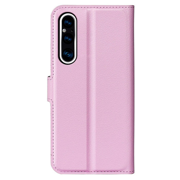 Sony Xperia 1 V Litchi Læder Cover m. Pung - Lyserød