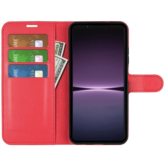 Sony Xperia 1 V Litchi Læder Cover m. Pung - Rød
