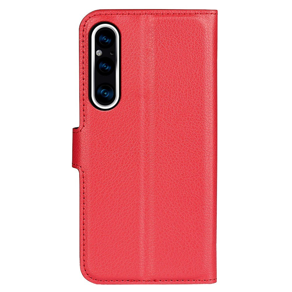 Sony Xperia 1 V Litchi Læder Cover m. Pung - Rød