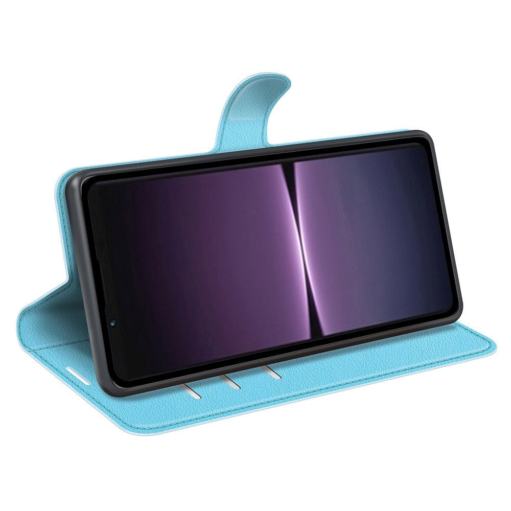 Sony Xperia 1 V Litchi Læder Cover m. Pung - Lyseblå