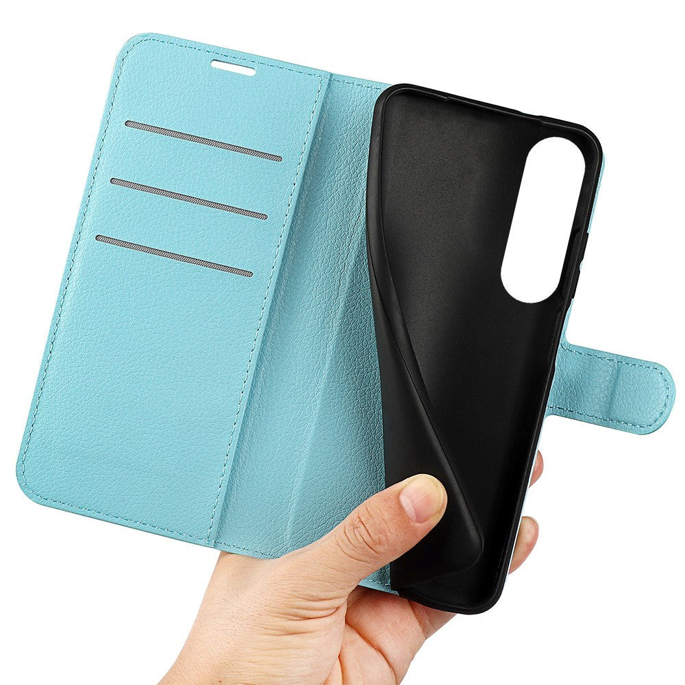 Sony Xperia 1 V Litchi Læder Cover m. Pung - Lyseblå