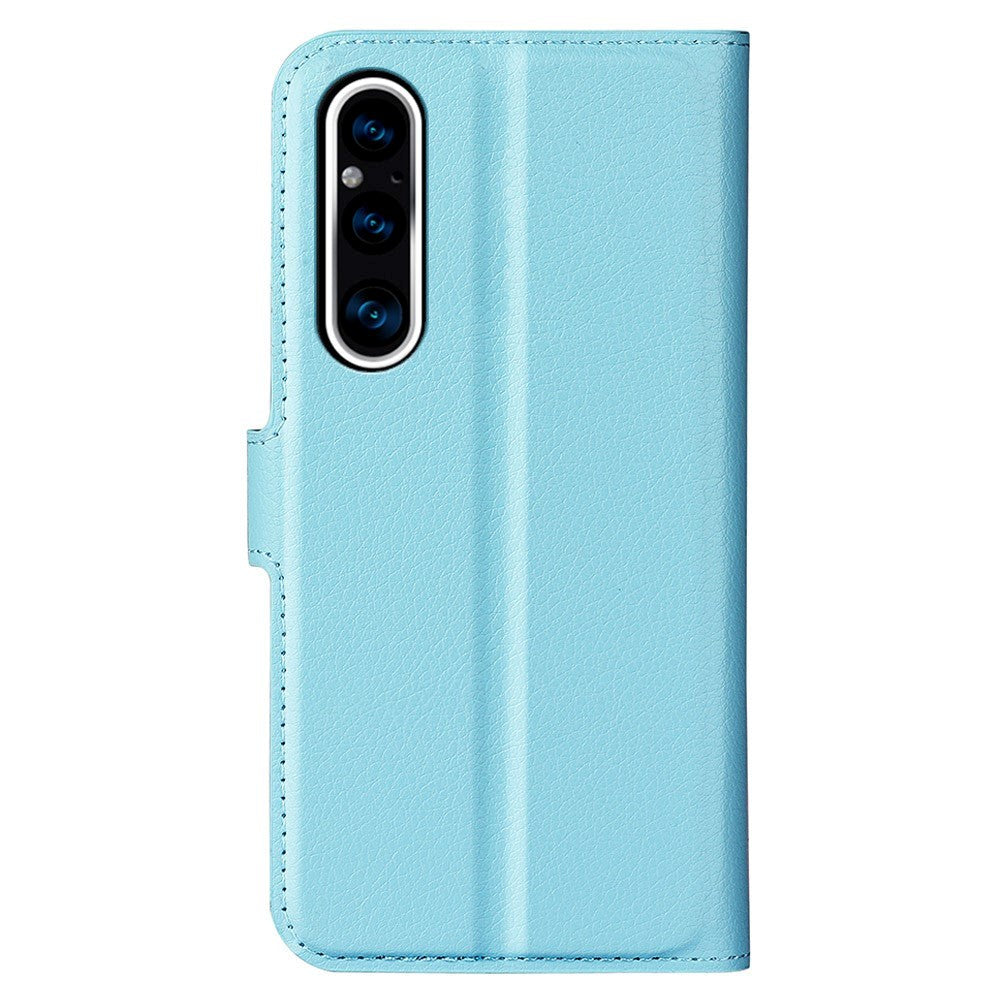 Sony Xperia 1 V Litchi Læder Cover m. Pung - Lyseblå