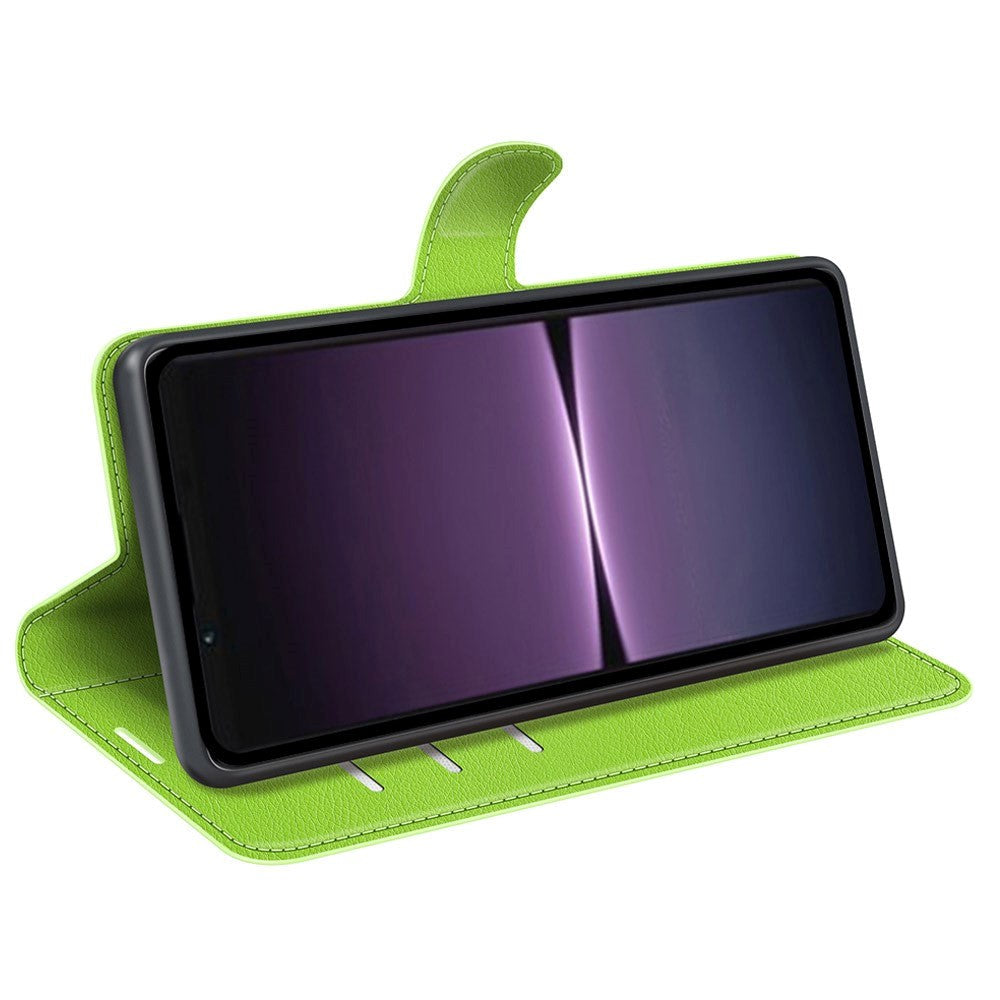 Sony Xperia 1 V Litchi Læder Cover m. Pung - Grøn
