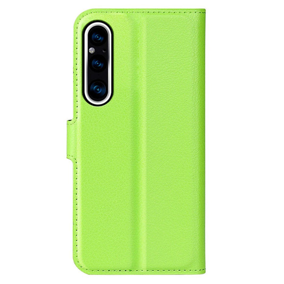 Sony Xperia 1 V Litchi Læder Cover m. Pung - Grøn