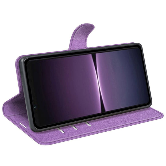 Sony Xperia 1 V Litchi Læder Cover m. Pung - Lilla