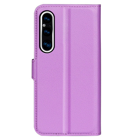 Sony Xperia 1 V Litchi Læder Cover m. Pung - Lilla