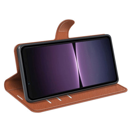 Sony Xperia 1 V Litchi Læder Cover m. Pung - Brun