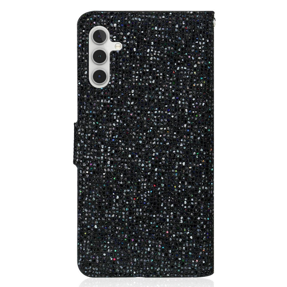 Samsung Galaxy A24 Læder Cover m. Pung & Strop - Glitter Design - Sort