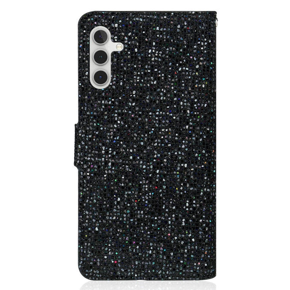 Samsung Galaxy A24 Læder Cover m. Pung & Strop - Glitter Design - Sort