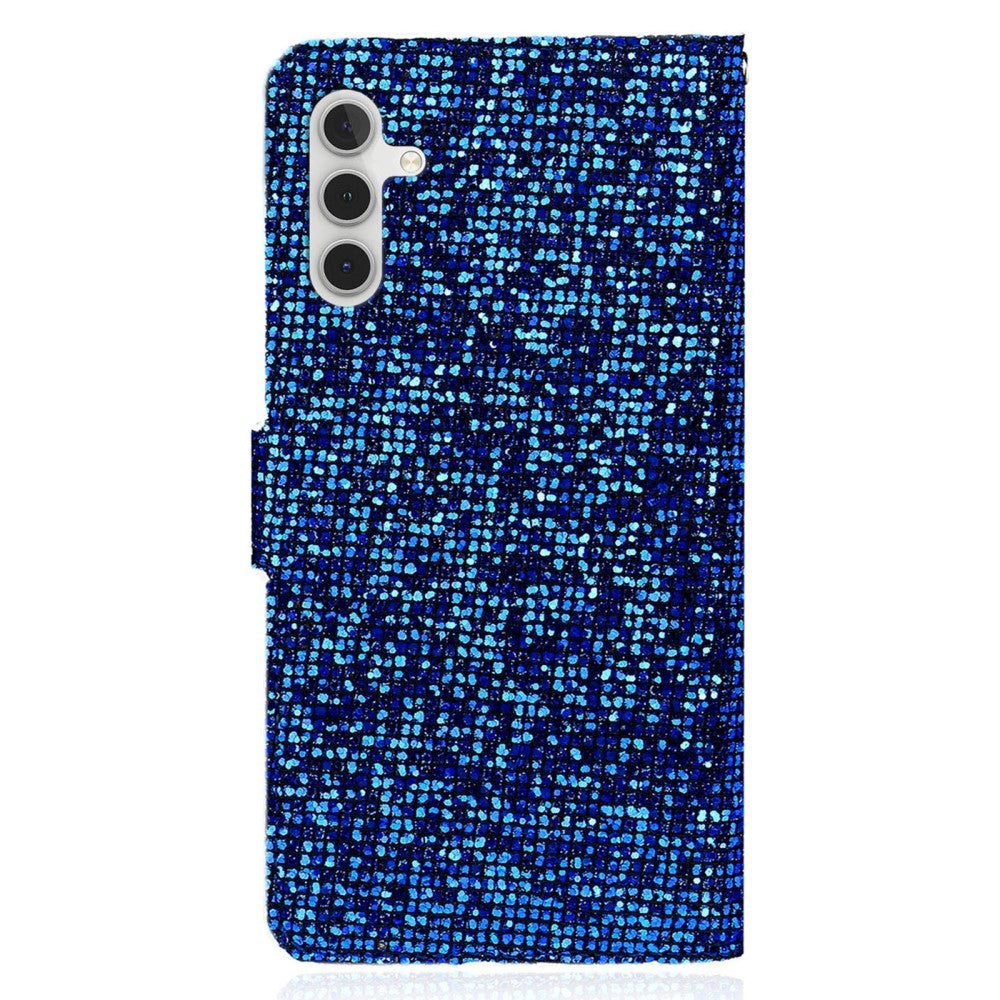Samsung Galaxy A24 Læder Cover m. Pung & Strop - Glitter Design - Blå