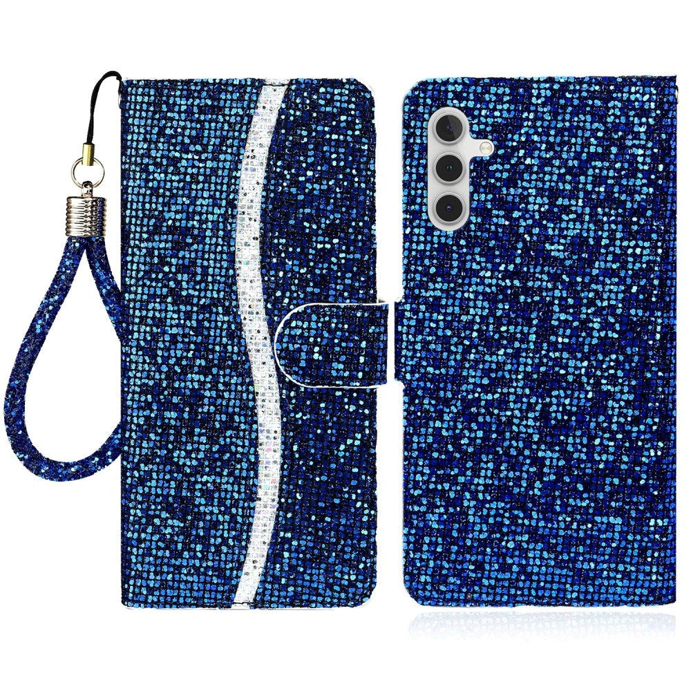 Samsung Galaxy A24 Læder Cover m. Pung & Strop - Glitter Design - Blå