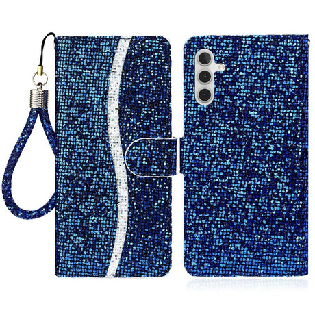 Samsung Galaxy A24 Læder Cover m. Pung & Strop - Glitter Design - Blå