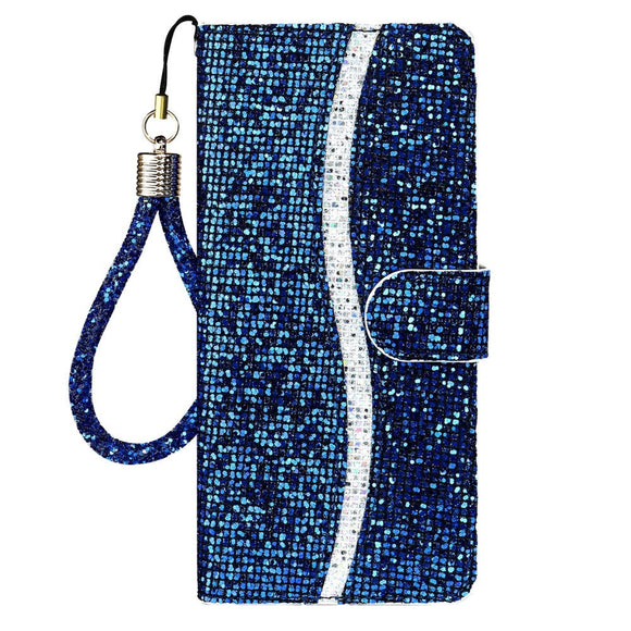 Samsung Galaxy A24 Læder Cover m. Pung & Strop - Glitter Design - Blå