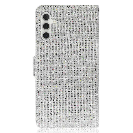 Samsung Galaxy A24 Læder Cover m. Pung & Strop - Glitter Design - Sølv