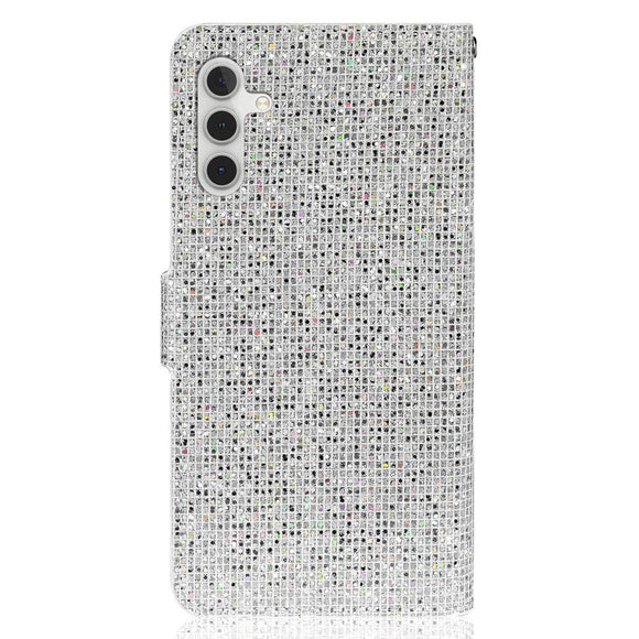 Samsung Galaxy A24 Læder Cover m. Pung & Strop - Glitter Design - Sølv