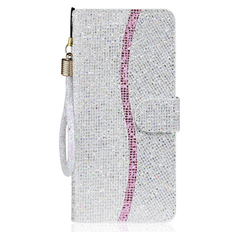 Samsung Galaxy A24 Læder Cover m. Pung & Strop - Glitter Design - Sølv