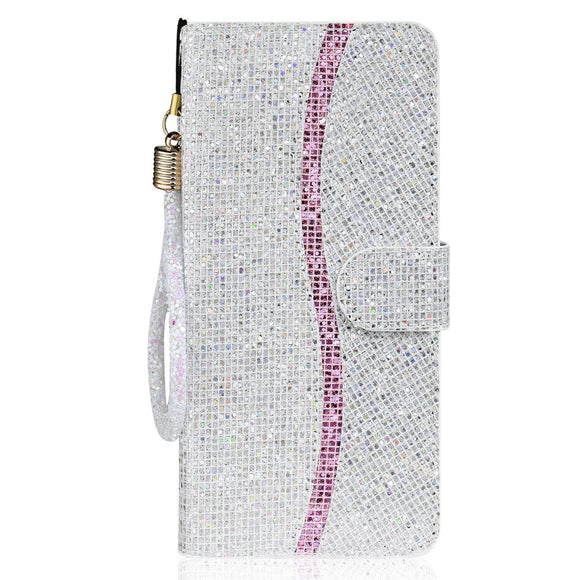 Samsung Galaxy A24 Læder Cover m. Pung & Strop - Glitter Design - Sølv