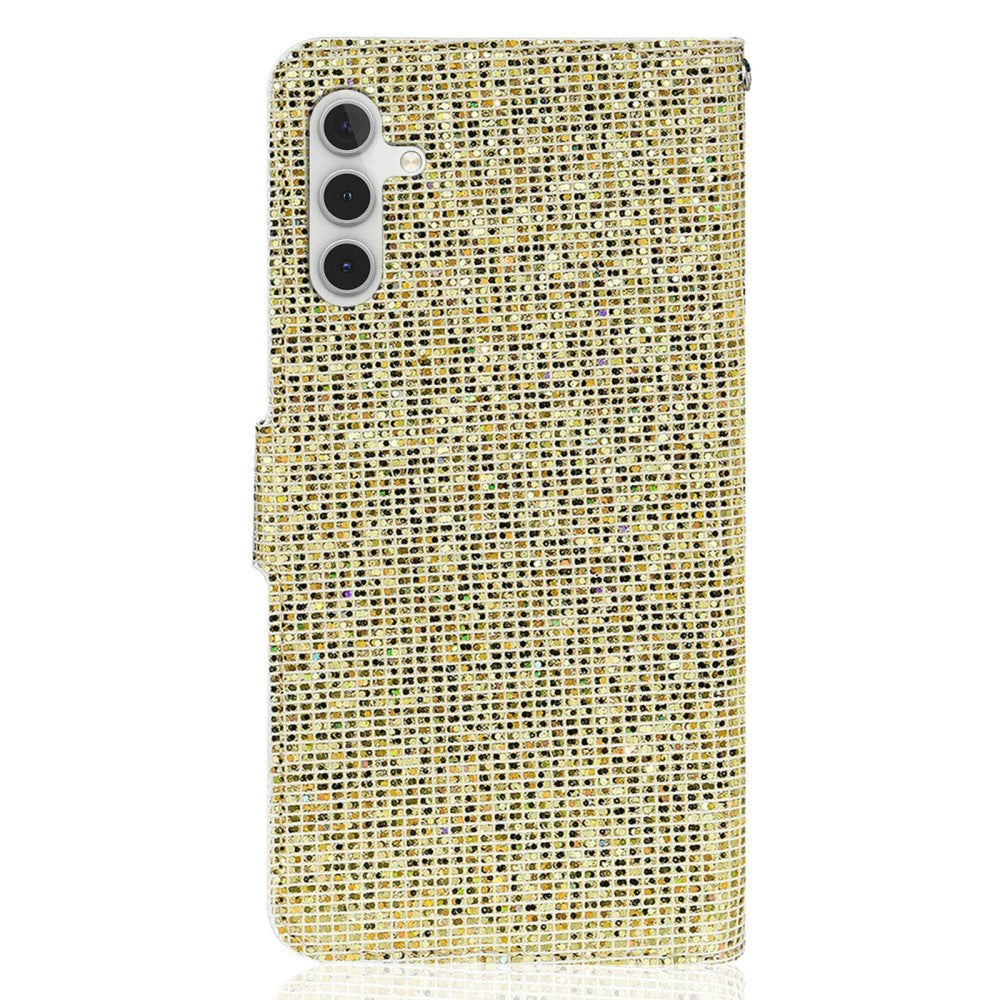 Samsung Galaxy A24 Læder Cover m. Pung & Strop - Glitter Design - Guld