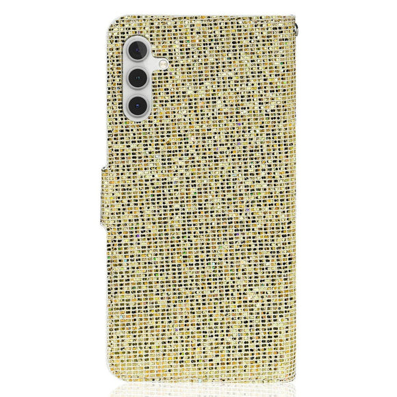 Samsung Galaxy A24 Læder Cover m. Pung & Strop - Glitter Design - Guld