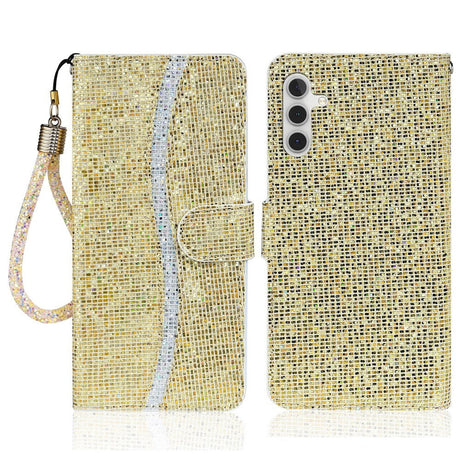 Samsung Galaxy A24 Læder Cover m. Pung & Strop - Glitter Design - Guld