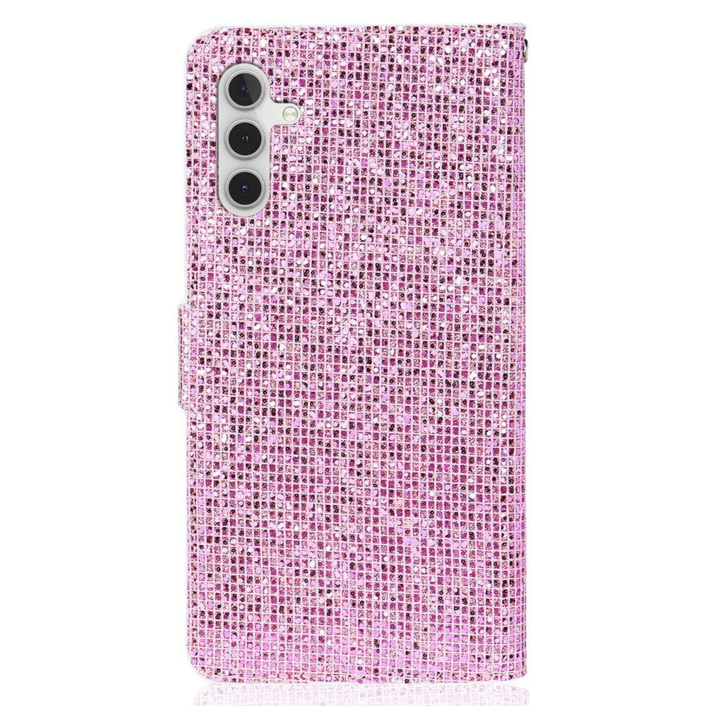 Samsung Galaxy A54 (5G) Læder Cover m. Pung & Strop - Glitter Design - Lyserød