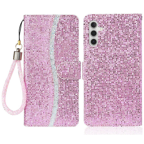 Samsung Galaxy A54 (5G) Læder Cover m. Pung & Strop - Glitter Design - Lyserød