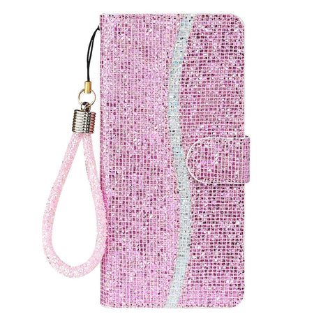 Samsung Galaxy A54 (5G) Læder Cover m. Pung & Strop - Glitter Design - Lyserød