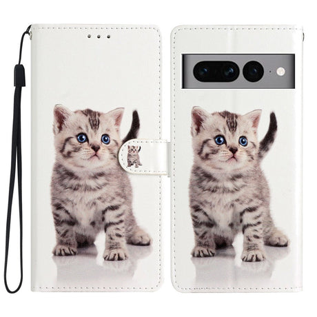 Google Pixel 7 Pro Læder Cover m. Pung og Strop - Sød Kat