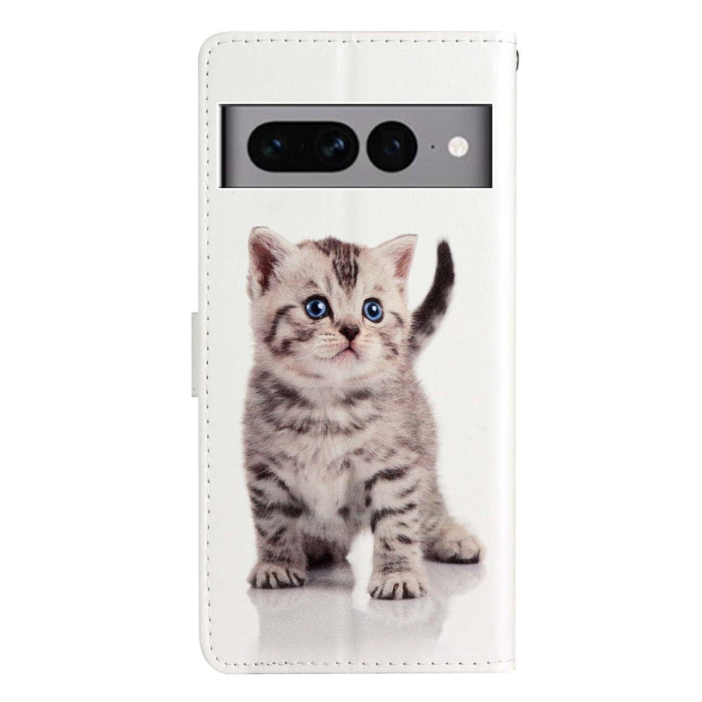 Google Pixel 7 Pro Læder Cover m. Pung og Strop - Sød Kat