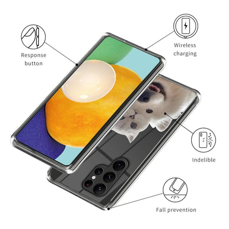 Samsung Galaxy S23 Ultra Fleksibelt Gennemsigtigt Cover m. Print - Hund & Kat