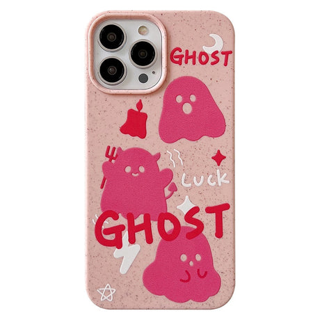 iPhone 14 Pro Fleksibel Plastik Cover m. Motiv - Lyserøde Spøgelser