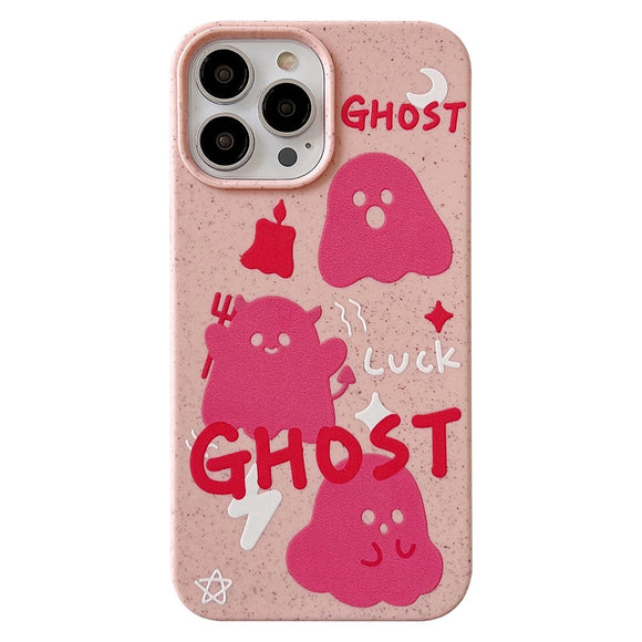 iPhone 14 Pro Fleksibel Plastik Cover m. Motiv - Lyserøde Spøgelser