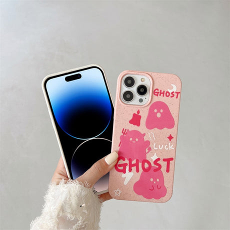 iPhone 14 Pro Fleksibel Plastik Cover m. Motiv - Lyserøde Spøgelser