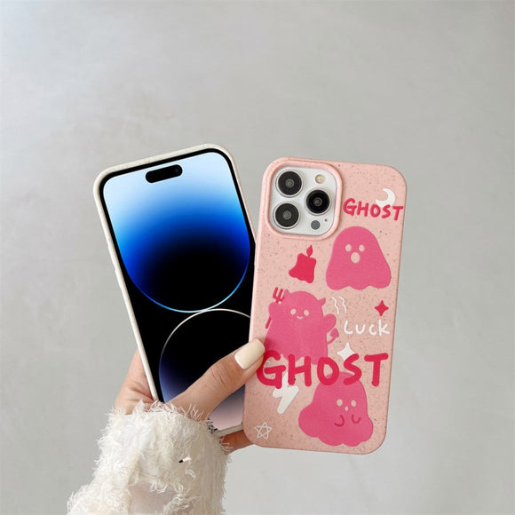 iPhone 14 Pro Fleksibel Plastik Cover m. Motiv - Lyserøde Spøgelser