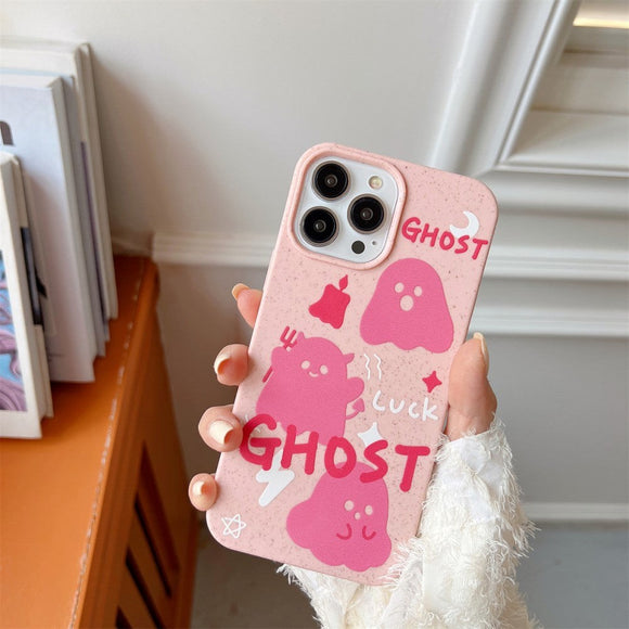 iPhone 14 Pro Fleksibel Plastik Cover m. Motiv - Lyserøde Spøgelser