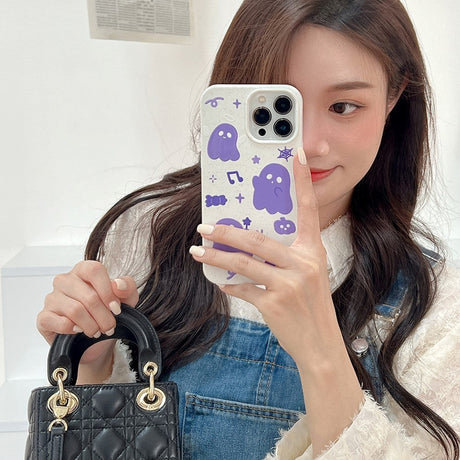 iPhone 14 Pro Fleksibel Plastik Cover m. Motiv - Lilla Spøgelser