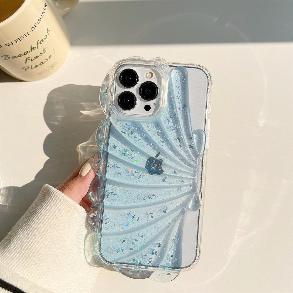 iPhone 14 Pro Fleksibelt Plastik Cover 3D Muslingeskal / Gennemsigtig - Blå