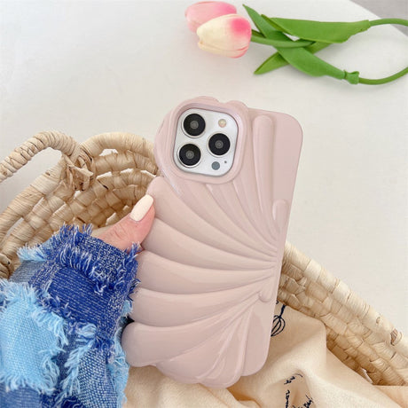 iPhone 14 Pro Plast Cover - Muslingeskal Design - Lyserød