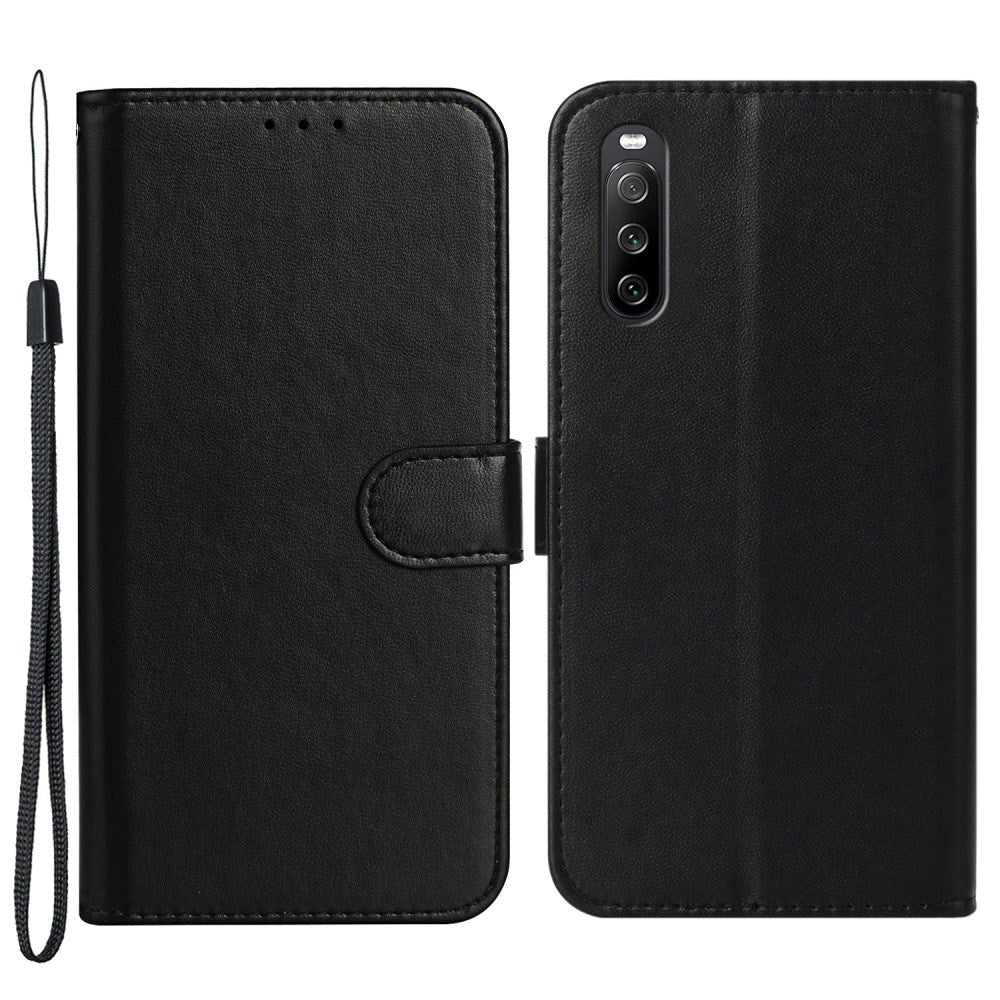 Sony Xperia 10 V Læder Cover m. Pung og Strop - Sort