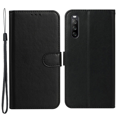 Sony Xperia 10 V Læder Cover m. Pung og Strop - Sort