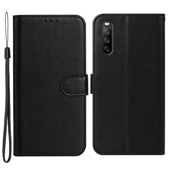 Sony Xperia 10 V Læder Cover m. Pung og Strop - Sort