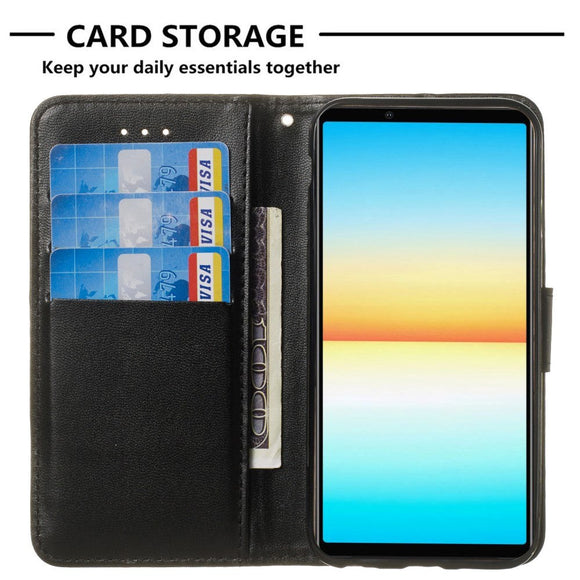 Sony Xperia 10 V Læder Cover m. Pung og Strop - Sort