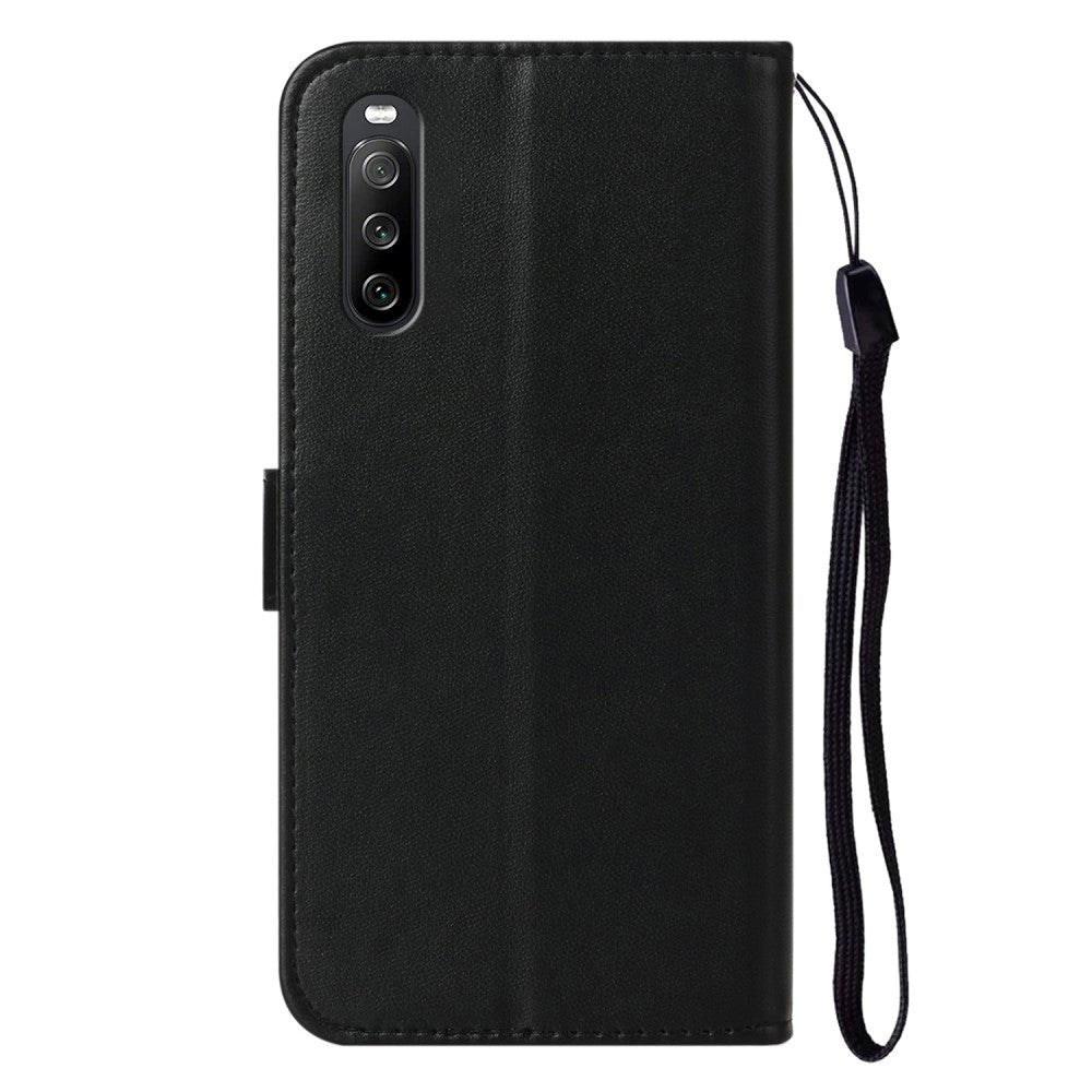Sony Xperia 10 V Læder Cover m. Pung og Strop - Sort