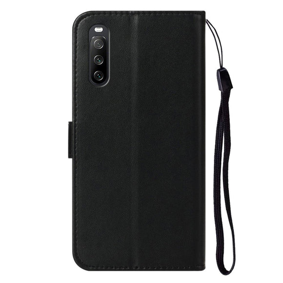 Sony Xperia 10 V Læder Cover m. Pung og Strop - Sort