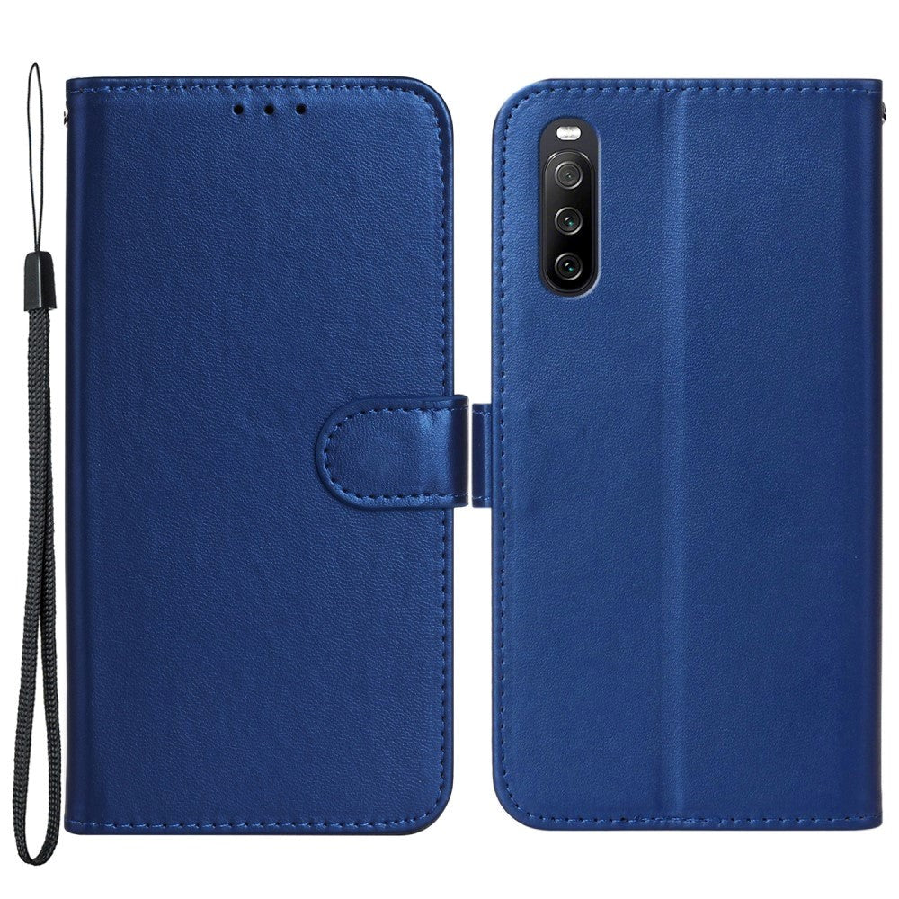 Sony Xperia 10 V Læder Cover m. Pung og Strop - Blå