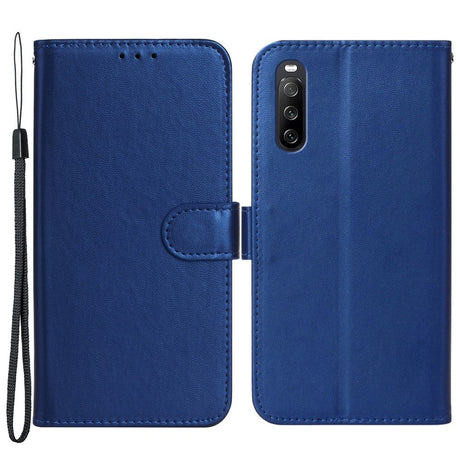 Sony Xperia 10 V Læder Cover m. Pung og Strop - Blå