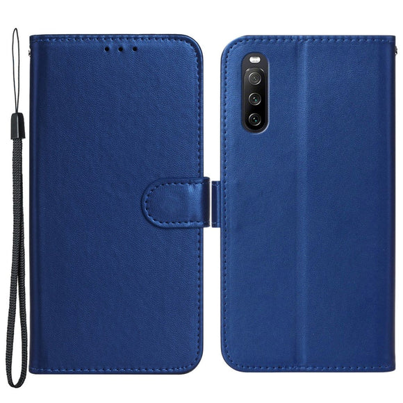 Sony Xperia 10 V Læder Cover m. Pung og Strop - Blå