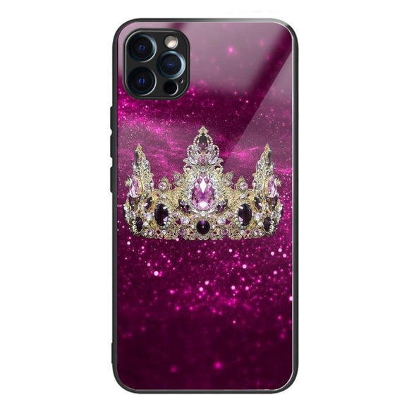 iPhone 14 Pro Plastik Cover m. Glasbagside - Krone / Lilla